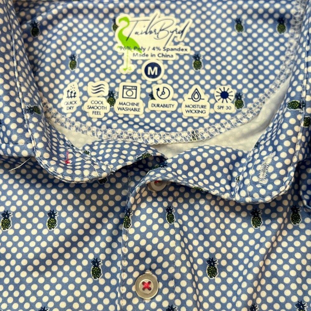 Tailor Byrd Men's Geometric Print Short Sleeve Polo Shirt Blue White Size Medium